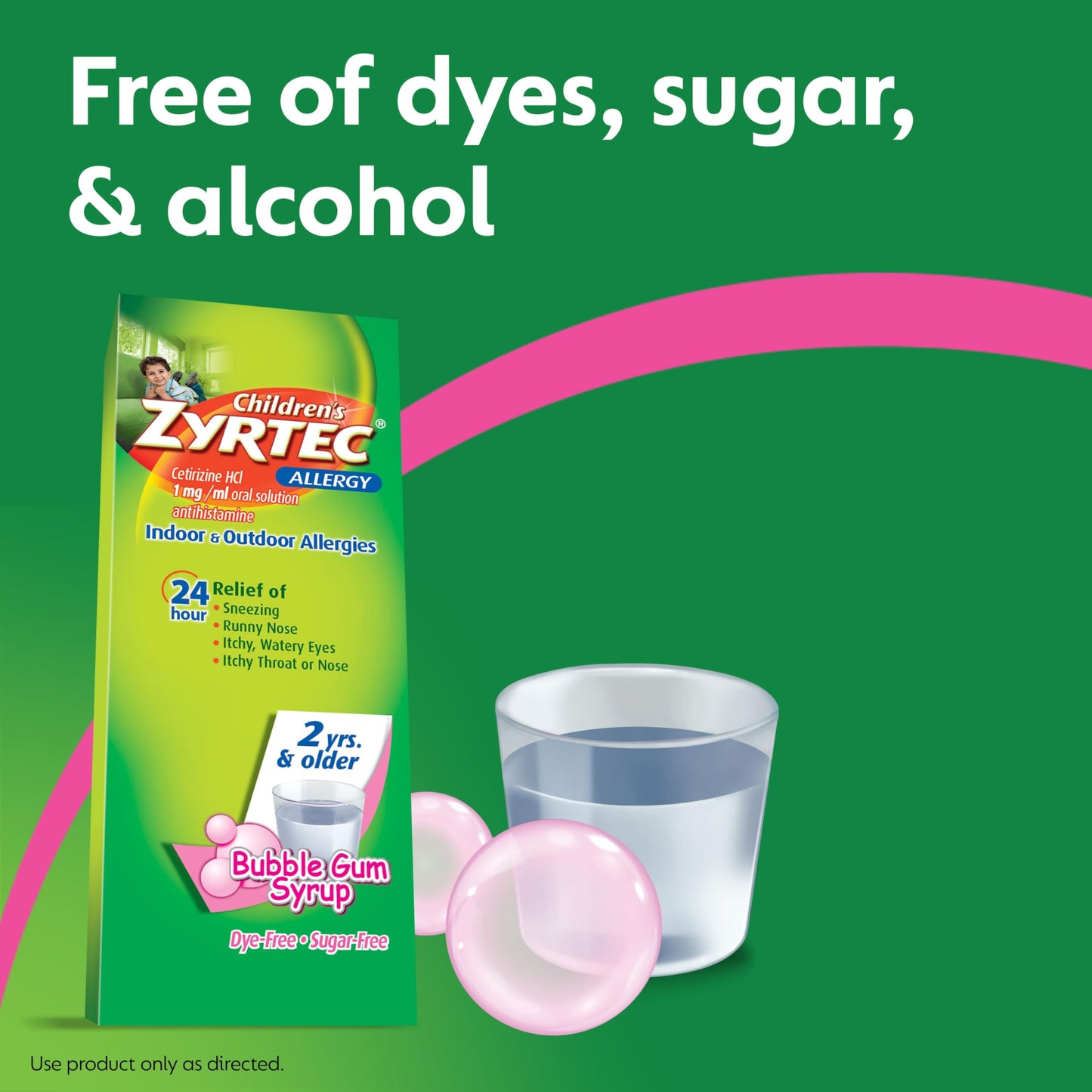 Zyrtec Children's 24 Hour Allergy Relief Syrup, 5 mg Cetirizine Hydrochloride Antihistamine, Kids Allergy Medicine for Indoor & Outdoor Allergy Relief, Dye- & Sugar-Free, Grape, 8 fl. oz