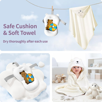 Collapsible Baby Bathtub for Newborn to Toddler (0-18 M) - Portable Baby Tub with Thermometer, Newborn Bathtub with Soft Towel and Floating Cushion (Brown)