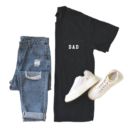 Dad Pocket Shirts for Men Daddy Garment Dyed Letter Printed T-Shirt Mama Graphic Tee Casual Short Sleeve Tops Tee