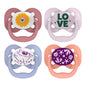 Dr. Brown's Advantage Glow-in-the-Dark Baby Pacifier, Fully Symmetrical Soother with Soft Silicone Bulb, Lavender Love-Coral Ocean, 0-6m, BPA Free, 4 Pack