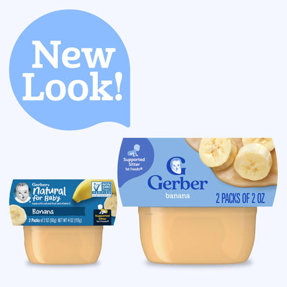 Gerber 1st Foods Baby Food Banana Puree, Natural & Non-GMO, 2 Ounce Tubs, 2-Pack (Pack of 8)