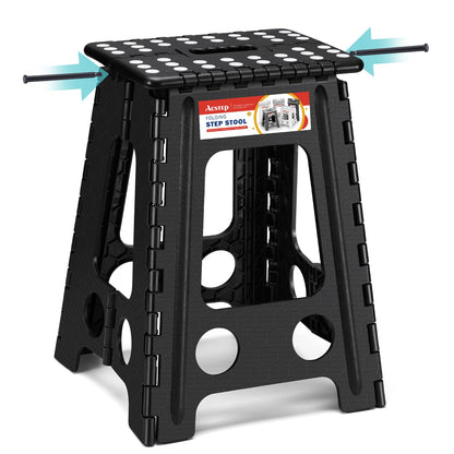 ACSTEP Folding Step Stool 9'' Tall Kids Step Stool Holds Up to 300 lb Plastic Foldable Step Stools for Kids Non-Slip Surface with Carry Handle Collapsible Stool for Home, Outdoor and Indoor(Black)