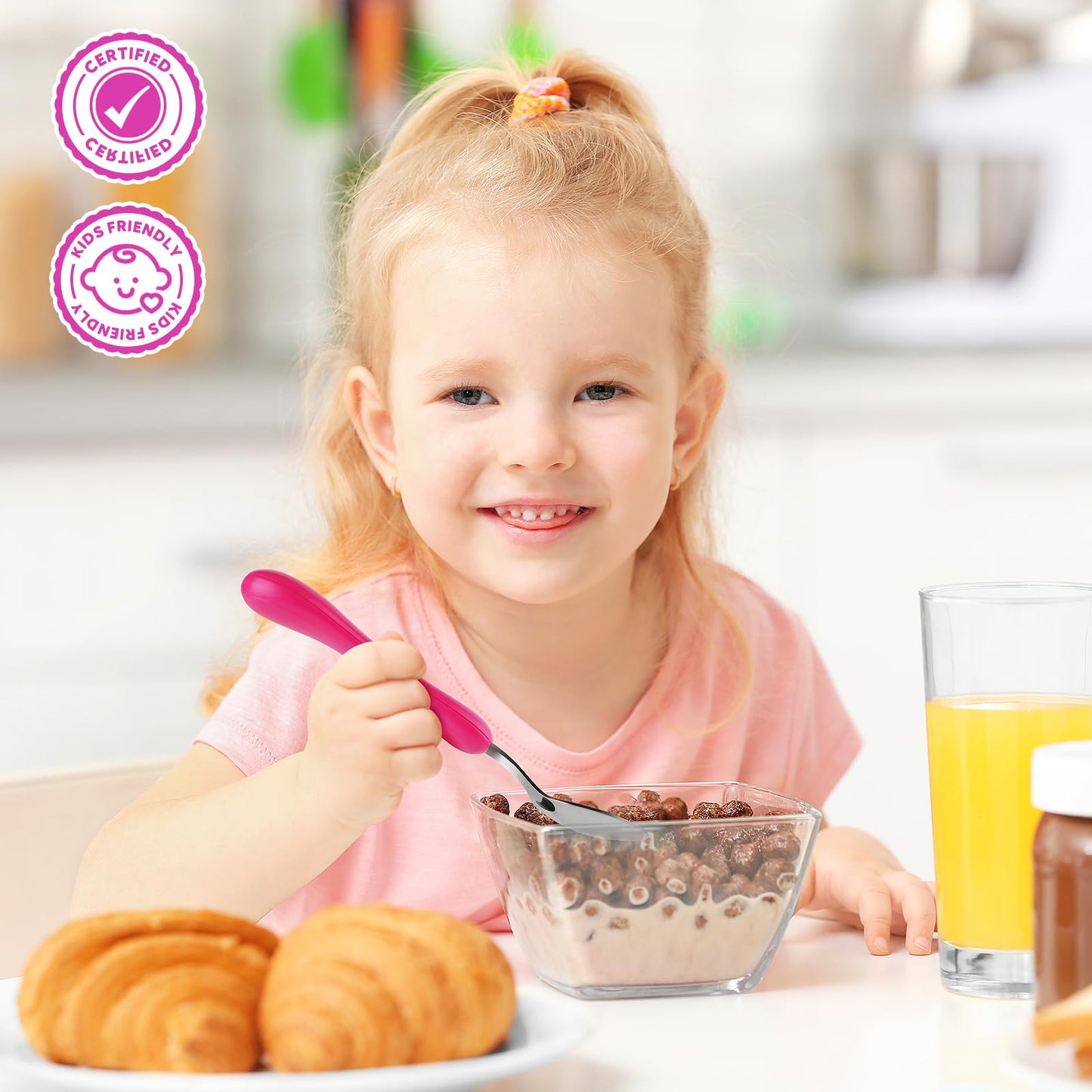 Lehoo Castle Kids Utensils, 6pcs Silverware Set, Safe Stainless Steel Toddler Fork and Spoon, Includes 3 Spoons and 3 Forks (Pink)