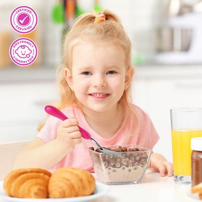 Lehoo Castle Kids Utensils, 6pcs Silverware Set, Safe Stainless Steel Toddler Fork and Spoon, Includes 3 Spoons and 3 Forks (Pink)