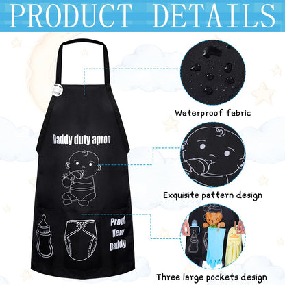 7 Pcs Daddy Duty Apron Diaper Duty Apron New Dad Gifts for Baby Shower Gender Reveal First Time New Dad Gifts (Black,Classic)