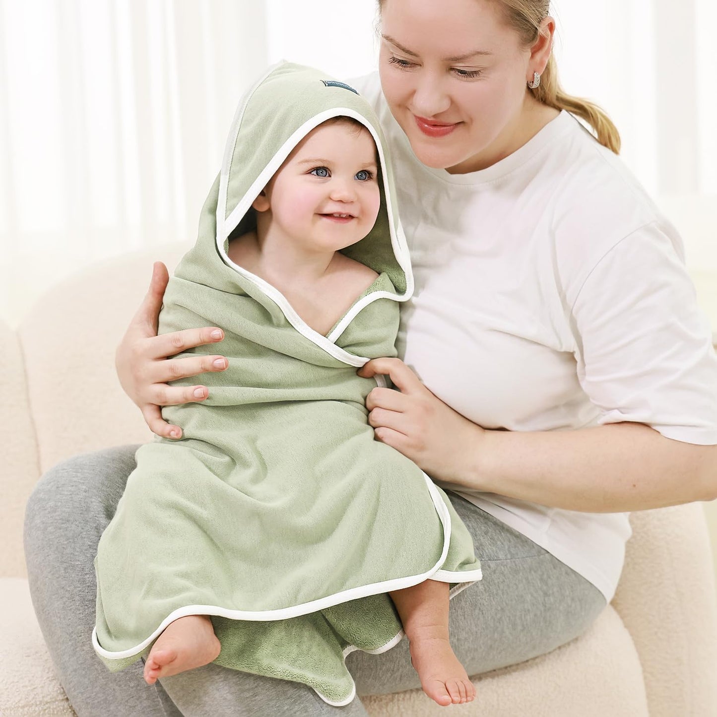 GRSSDER Baby Hooded Towel 2 Pack for Newborn, Super Soft Bath Towels with Original Design, Ultra Absorbent Knit Terry, Large Toddler Towels with Hood for Girls, Shower Gifts for Infant, 34"x 34"