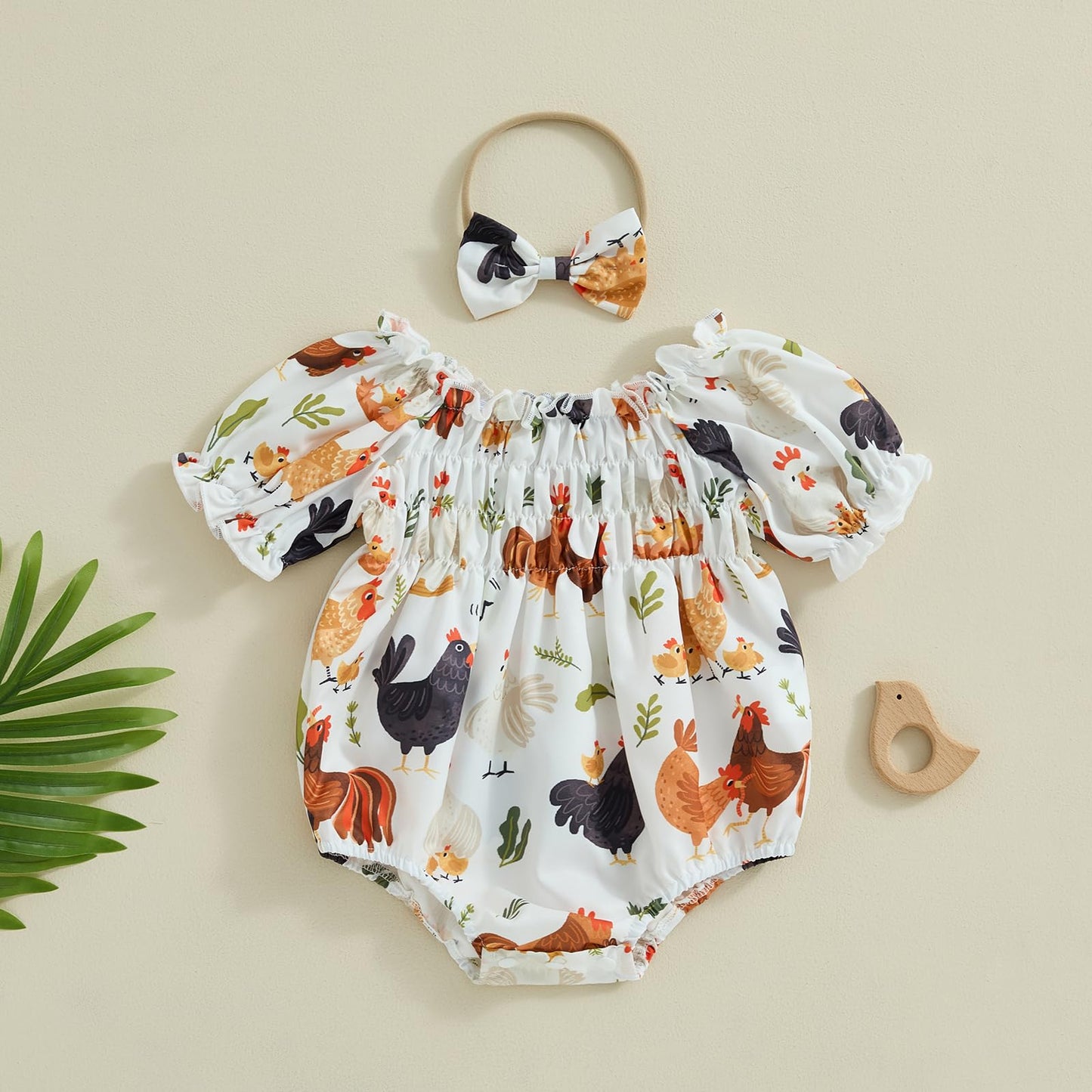 FIOMVA Summer Chicken Baby Clothes Newborn Baby Girl Farm Outfit Toddler Short Sleeve Bubble Romper Infant Bodysuit
