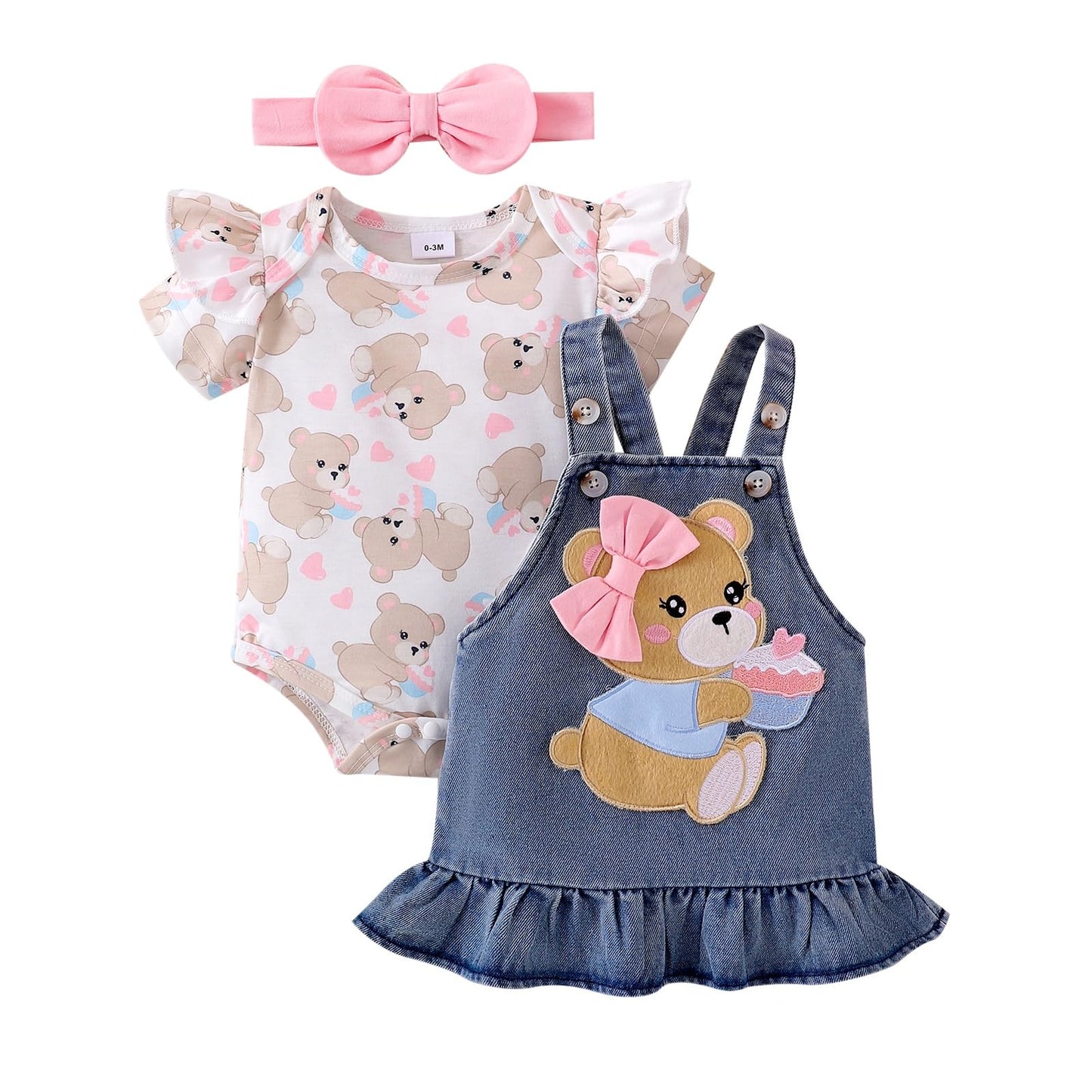 Baby Girl Clothes Suspender Skirt Newborn Ruffle Romper Cute Bear Jeans Dress Bow Headband Summer Outfits 0-18 Months