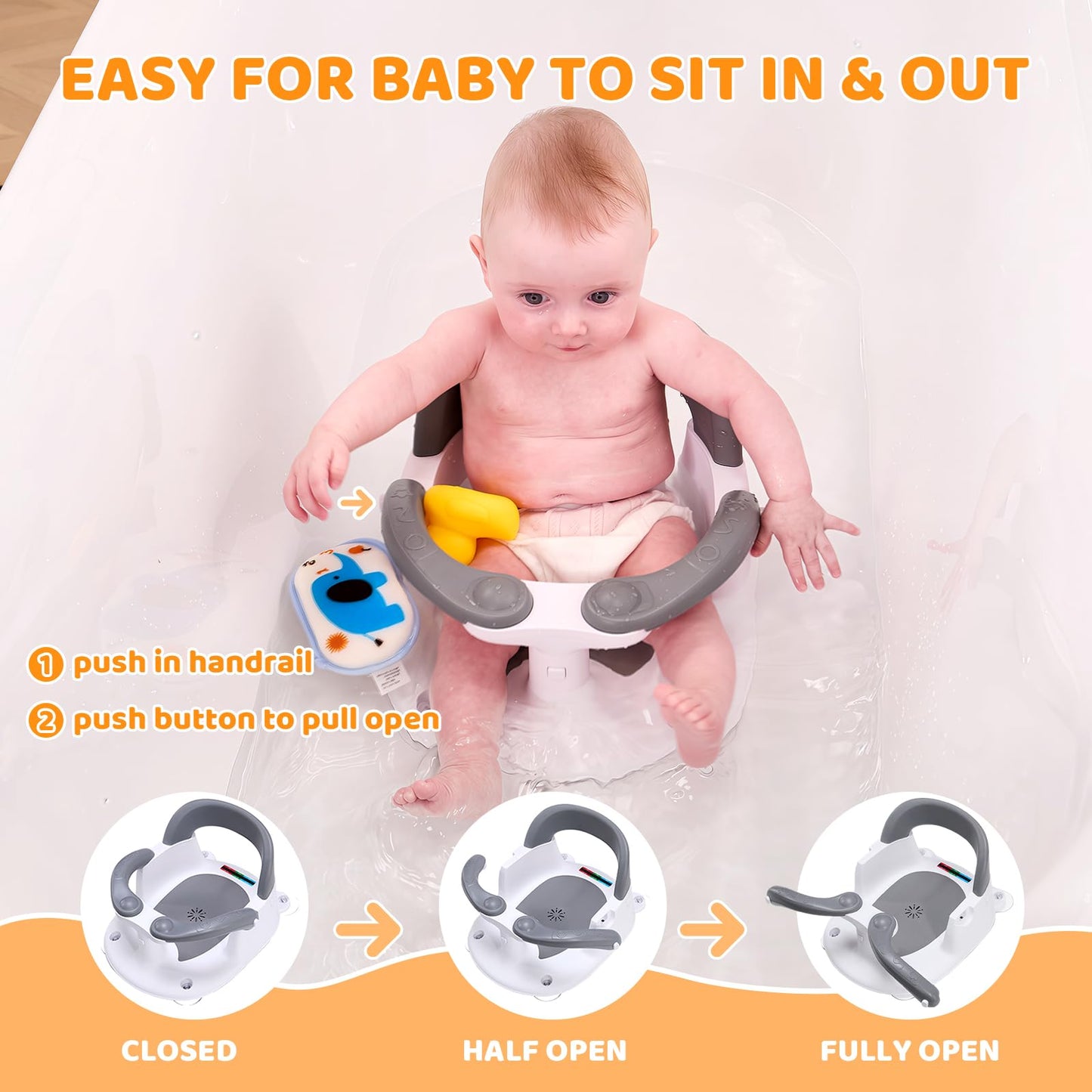Baby Bath Seat for Babies 6 Months & Up Sitting Up,Infant Bath Seat with Temperature Alert+Open Backrest+on/Off Armrest,Toddler Bath seat Baby Bath Chair for Bathtub,Tub,Sink Pink
