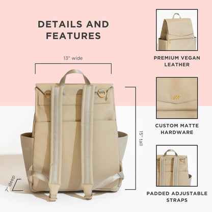 Freshly Picked Classic II Diaper Bag Backpack, Wipeable Vegan Leather With Changing Pad (Sage Green V2)