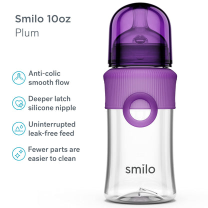 Smilo Baby Bottle Set with Stage 0 Slow Flow Anti Colic Nipple, 10 Oz / 300 ml Capacity, 3X Pack of Anti Colic Baby Bottles 0-3 Months - Aqua Blue