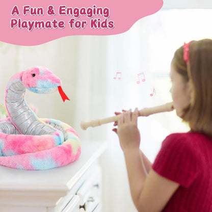 MorisMos Snake Stuffed Animals Plush Toy 120 Inch Giant Snake Plush with Babies Stuffed Snake Toys for Kids Plush Party Decorations Favors Prank Props, 4 Snake Babies, 3 Snake Eggs