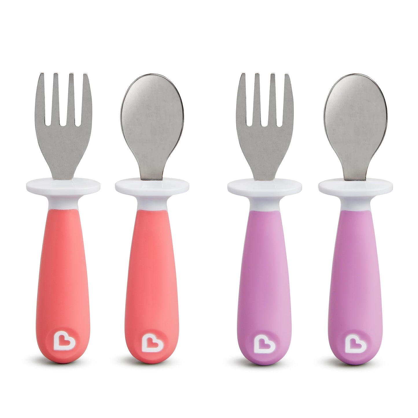 Munchkin® Raise™ Toddler Fork and Spoon Utensil Set, Rest Keeps Tip Off Table, BPA Free, 4 Pack, Blue/Green