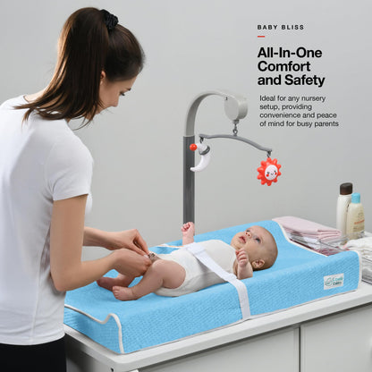 Changing Pad - Foam Contoured Baby Changing Pad for Dresser, Washable Soft & Removable Non-Slip Outer Cover + Inner Waterproof Lining, Bonus Portable Toy Bar with Music Mode Included