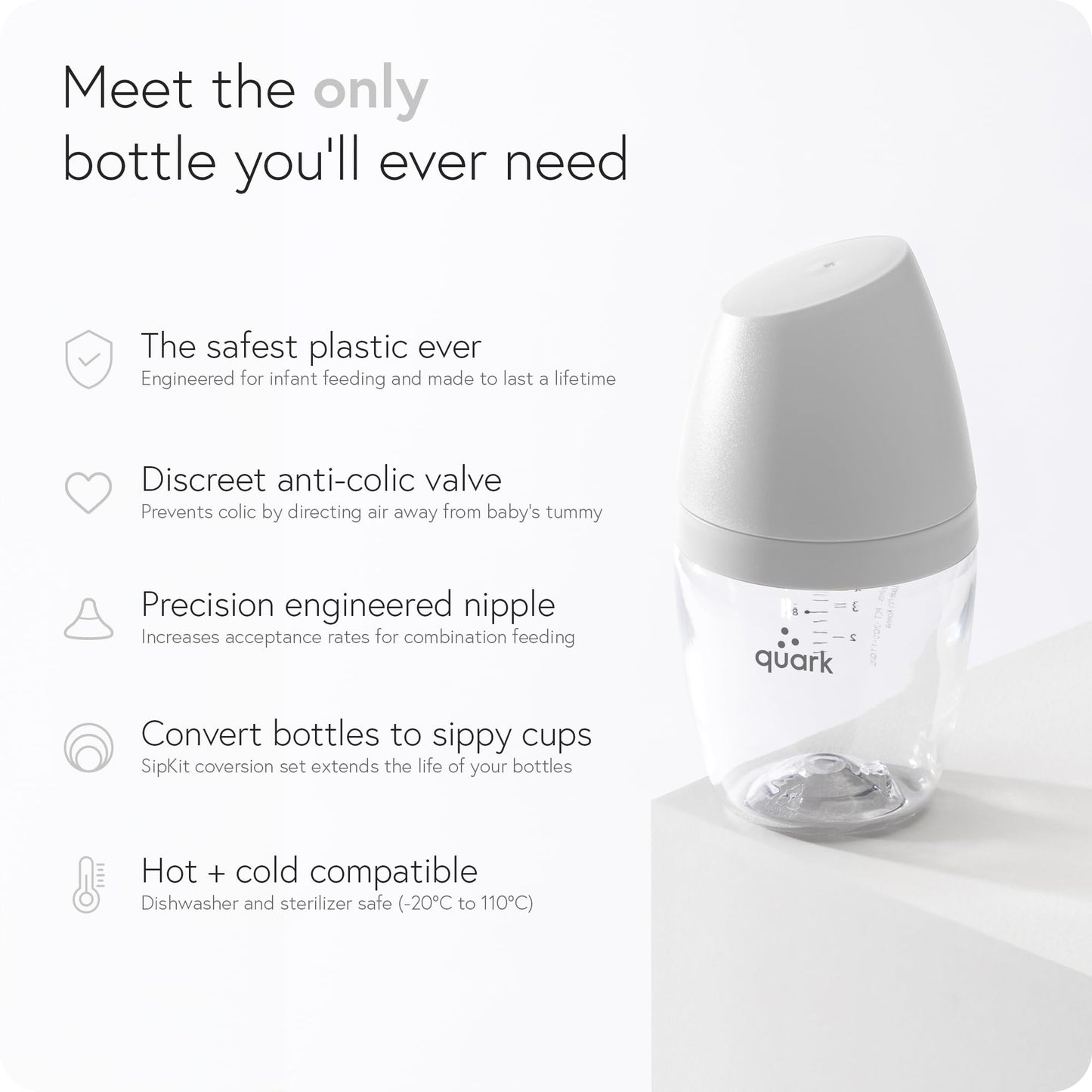 BuubiBottle Max Slow Flow Bottle for Newborn Babies by Quark - with Anti-Colic RealFeel Nipple to Simulate Breastfeeding - BPA-Free, PVC-Free, Toxin-Free - 8 Oz Bottle with Lid, 2 Pack - Orange