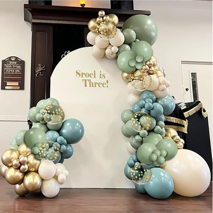 Dusty Green Blue Balloon Garland Arch Kit, Sage Green And Blue Balloon Arch Kit With Sand White Green Gold Balloons for Baby Shower Neutral Birthday Jungle Safari Wedding Birthday Party Decorations