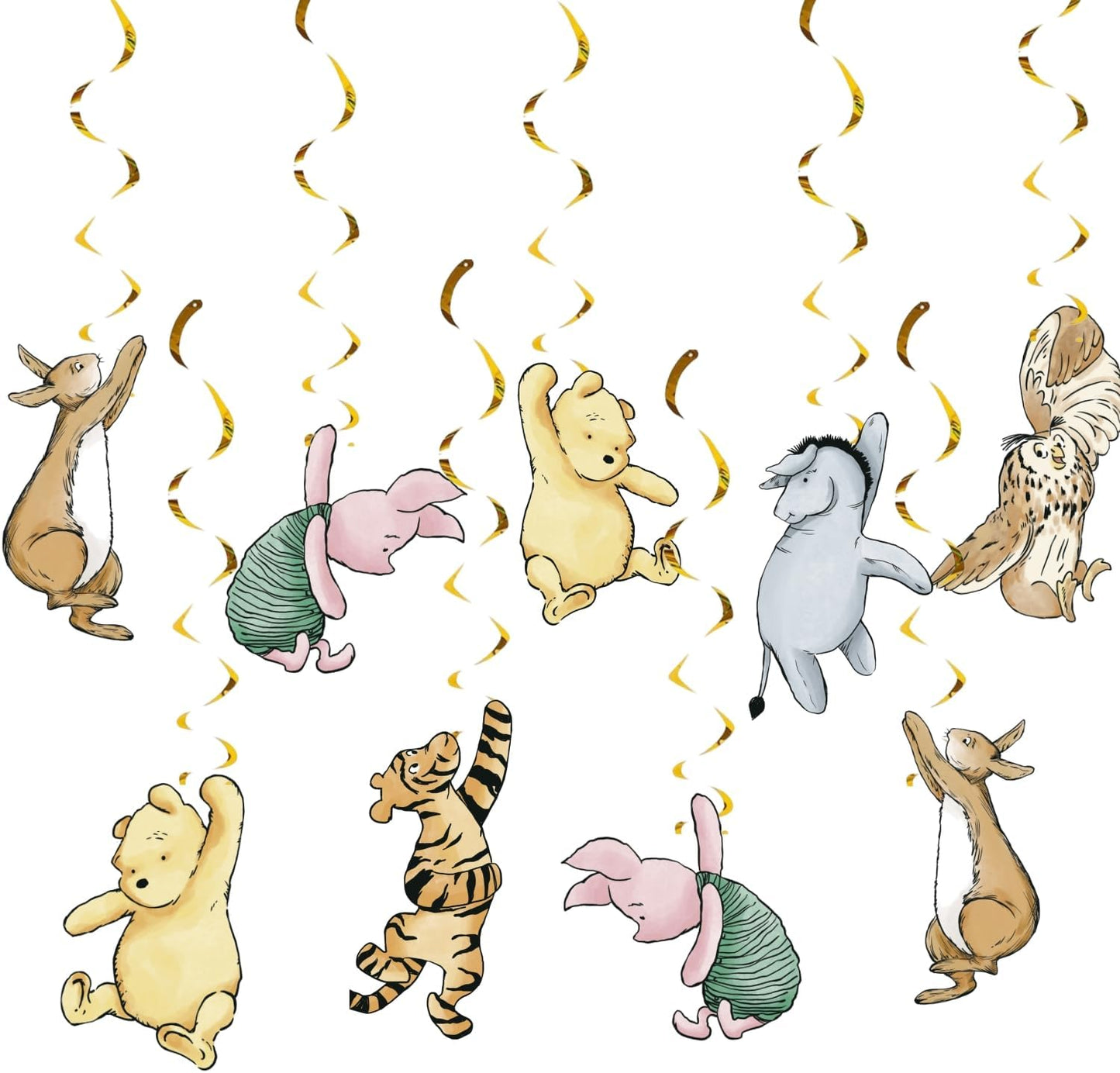 18Pcs Winnie Baby Shower Decorations Classic Pooh Hanging Decorations Swirls for Birthday Supplies Oh Baby Party Deocration