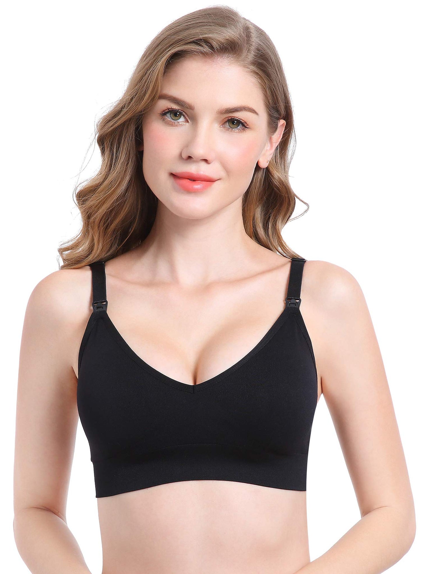 Suekaphin Nursing Bra 5pack Wireless V Neck Maternity Nursing Bra Bralette Low Cut Sleeping Breastfeeding with Extenders