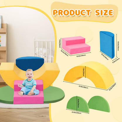 Toddler Climbing Toys Indoor, 7-Piece Colourful Foam Climbing Blocks, Soft Play Climbing for Toddlers, Modular Crawling & Sliding Play Set for Toddlers 1-3 Years Old