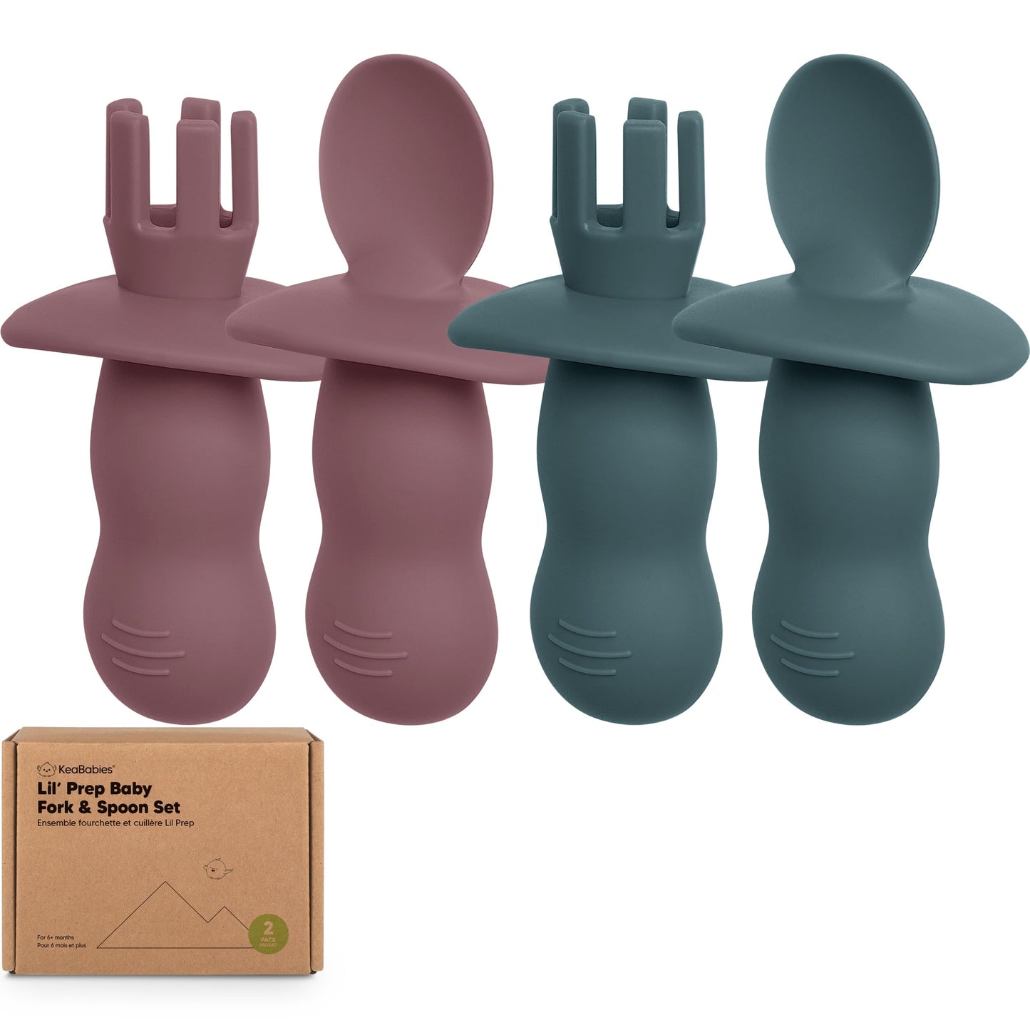 KeaBabies 4-Pack Silicone Baby Spoons and Forks Set - Baby Led Weaning Utensils 6-12 Months, Self Feeding Toddler Spoon & Fork for Training, Teething, Easy to Hold, BPA-Free Silicone (Roseate)