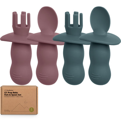 KeaBabies 4-Pack Silicone Baby Spoons and Forks Set - Baby Led Weaning Utensils 6-12 Months, Self Feeding Toddler Spoon & Fork for Training, Teething, Easy to Hold, BPA-Free Silicone (Roseate)