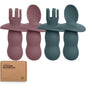 KeaBabies 4-Pack Silicone Baby Spoons and Forks Set - Baby Led Weaning Utensils 6-12 Months, Self Feeding Toddler Spoon & Fork for Training, Teething, Easy to Hold, BPA-Free Silicone (Roseate)