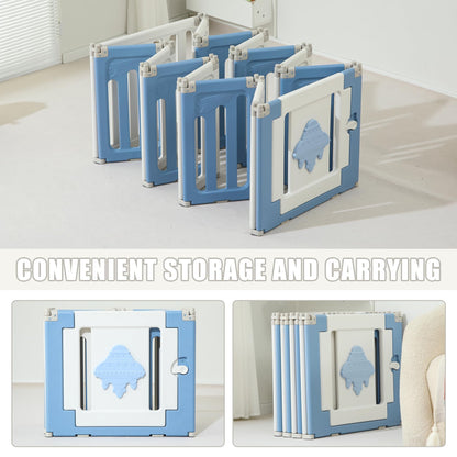 Baby Play Pen - 14 Panels Extra Large Foldable Playpen for Toddlers, UFO Portable Fence, Gate, Yard - Blue