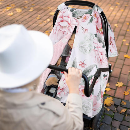 Baby Car Seat Cover, Breathable Infant Carseat Cover for Summer Peekaboo Opening Car Seat Canopy Cover, Nursing Cover for Baby Boys Girls (Flower)
