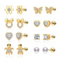 TOPBRIGHT 8 Pairs Hypoallergenic Earrings 925 Sterling Silver Stud Earrings White Heart CZ Tiny Butterfly For Kids, Toddlers, Little Girls, Teens, Women
