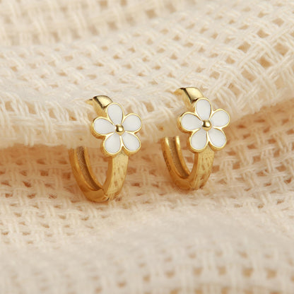 MILACOLATO 925 Sterling Silver Small Hoop Earrings Toddler 18K Gold Plated Huggie Hoop Earrings Daisy Flower Hoop Earrings for Women Hypoallergenic Earrings for Sensitive Ears