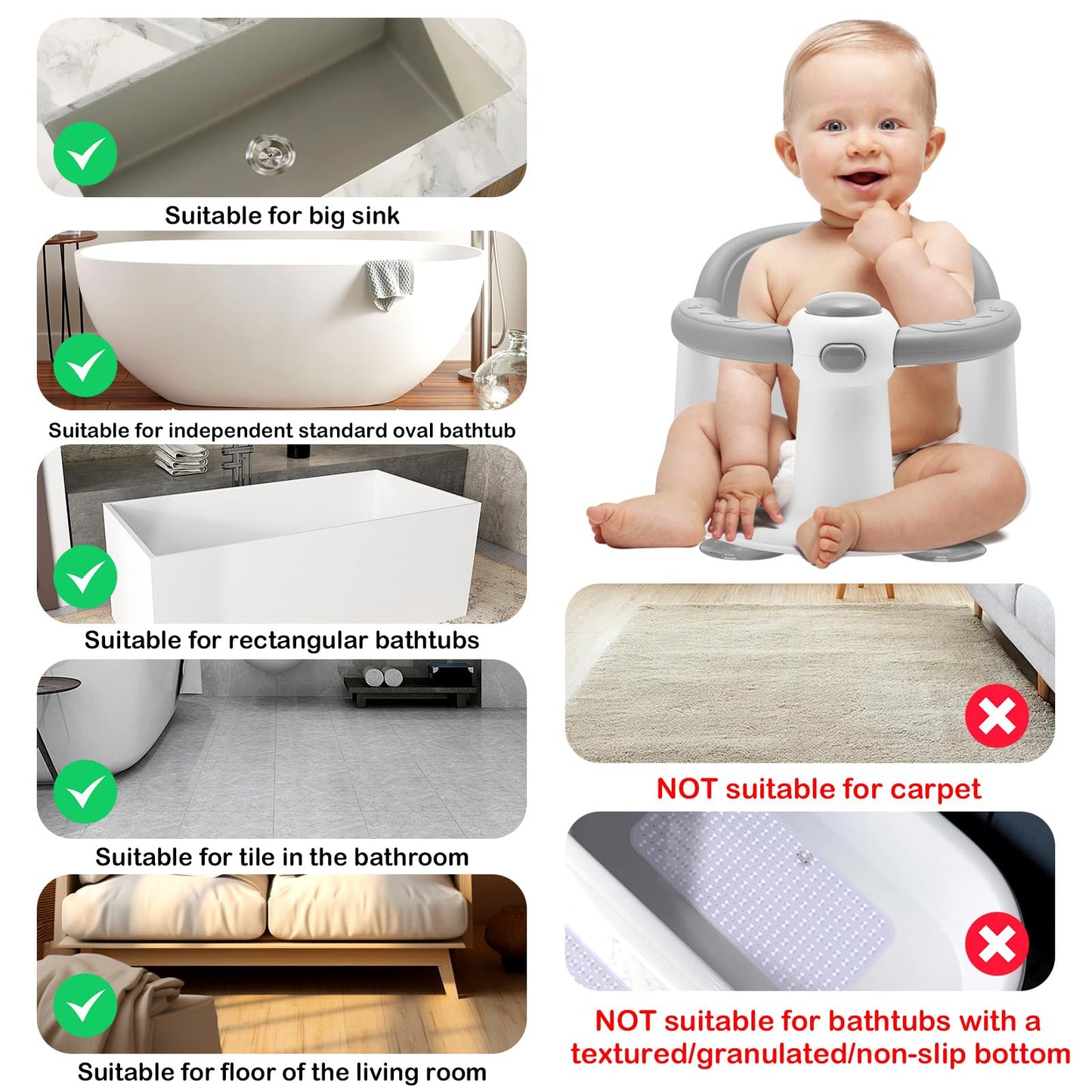 Baby Bath Seat, Infant Bathtub Seats for Babies Sitting Up Aged 6-24 Months, New Baby Bath Tub-Protect Toddlers Skin and Back Support, Soft Non-Slip Cushions Extra Added (Deep Pink)