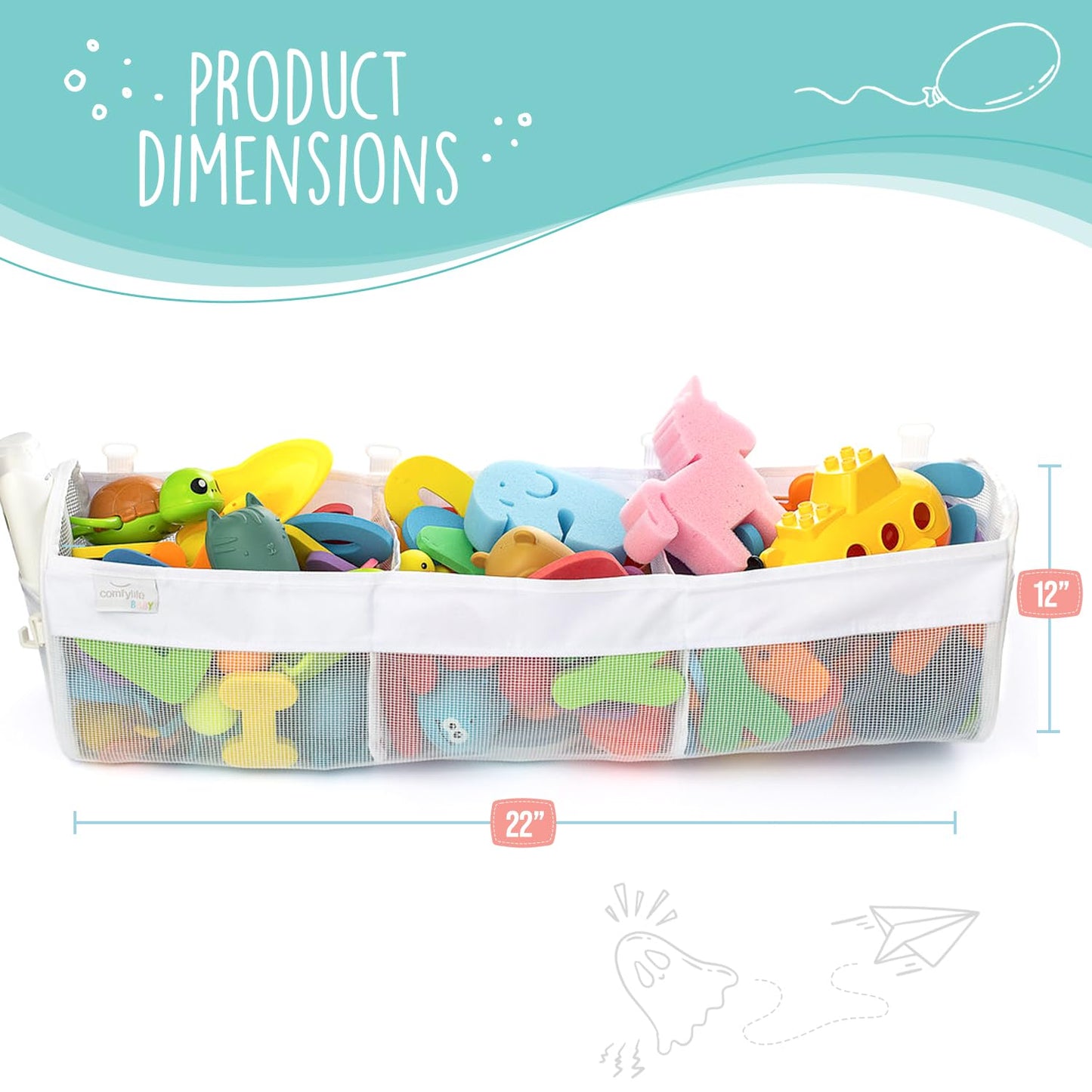 2 x Mesh Bath Toy Organizer + 8 Ultra Strong Hooks – The Perfect Bathtub Toy Holder & Bathroom or Shower Caddy – These Multi-use Net Bags Make Baby Bath Toy Storage Easy – For Kids & Toddlers