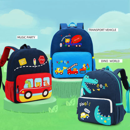 Car Dinosaur Kids Toddler Backpack for Boys and Girls Children Waterproof Preschool Bag(Red Music Party)