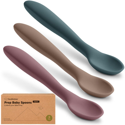 KeaBabies Silicone Baby Spoons, Self Feeding 6-12 months - 3-Pack Baby Weaning Eating Utensils, Toddler First Food Training Spoon, Infant, Kids Feeding Supplies Essential Set, Dishwasher-safe (Slate)