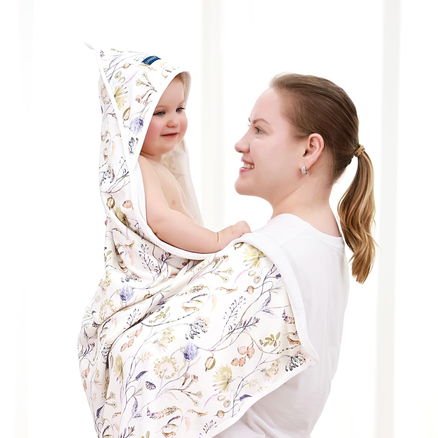 GRSSDER Baby Hooded Towel 2 Pack for Newborn, Super Soft Bath Towels with Original Design, Ultra Absorbent Knit Terry, Large Toddler Towels with Hood for Girls, Shower Gifts for Infant, 34"x 34"