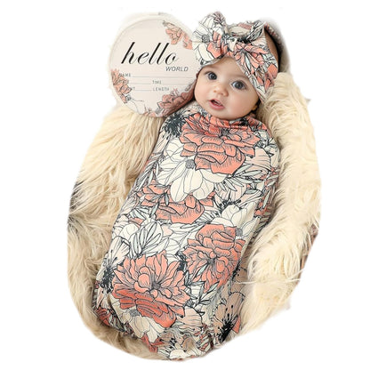 Galabloomer Newborn Receiving Blanket Headband Set Baby Flower Swaddle (vintage flower)