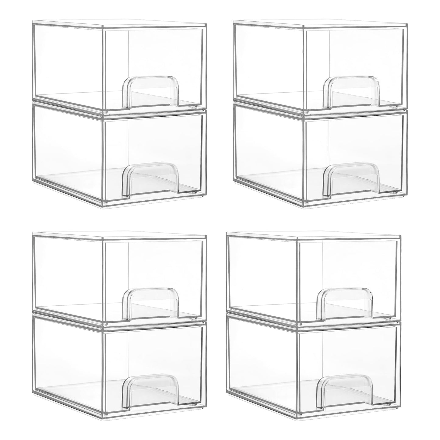 Vtopmart 2 Pack Clear Stackable Storage Drawers, 4.4'' Tall Acrylic Bathroom Makeup Organizer,Plastic Storage Bins For Vanity, Undersink, Kitchen Cabinets, Pantry, Home Organization