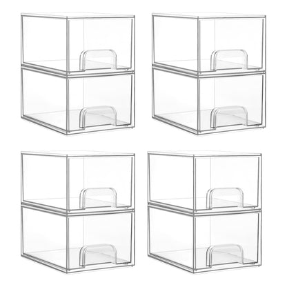 Vtopmart 2 Pack Clear Stackable Storage Drawers, 4.4'' Tall Acrylic Bathroom Makeup Organizer,Plastic Storage Bins For Vanity, Undersink, Kitchen Cabinets, Pantry, Home Organization