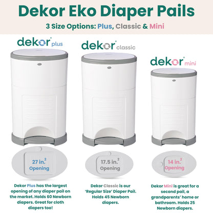 Diaper Dekor EKO Plus Diaper Pail Gift Set, White | ONLY Eco-Friendly Diaper Pail Made with 70% Recycled Materials | Comes with up to a Year's Supply Worth of Diaper Dekor Refills!