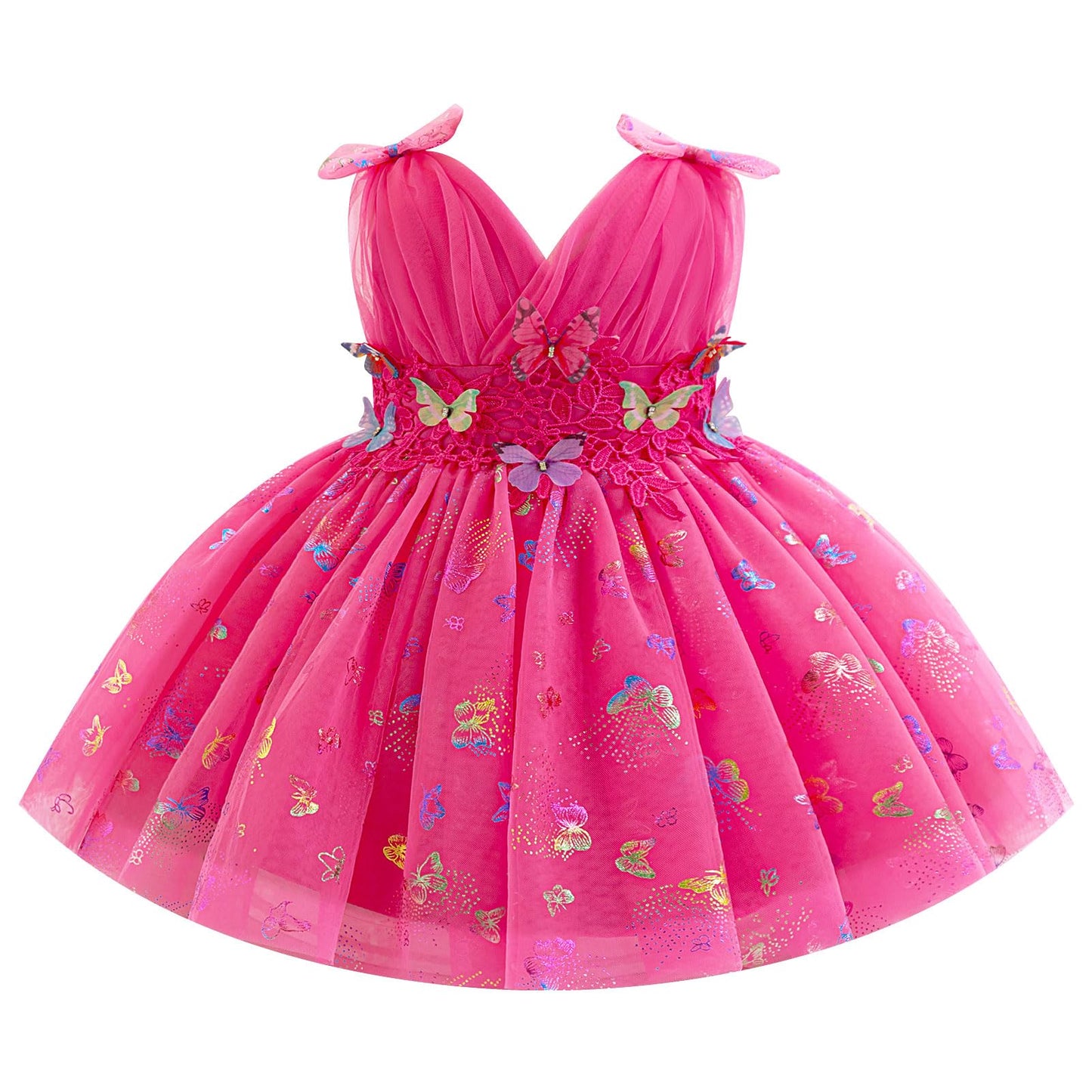IDOPIP Toddler Baby Girls Shiny Butterfly Tutu Dress Princess Birthday Party Pageant Flower Girl Wedding V-Backless Dresses
