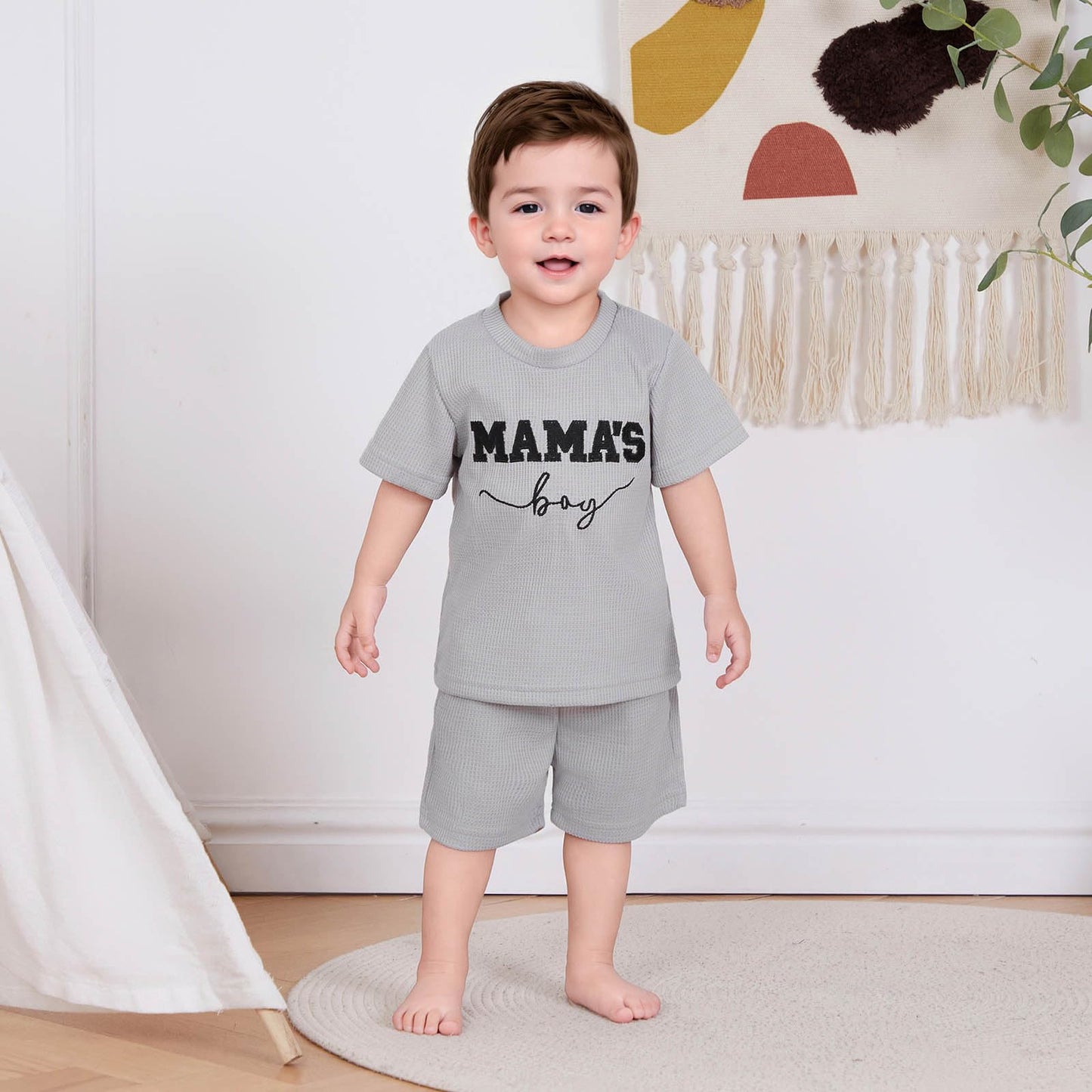 Toddler Baby Boy Summer Clothes Embroidered Waffle Short Sleeve T-Shirts Elastic Shorts Newborn Infant Boy Outfits