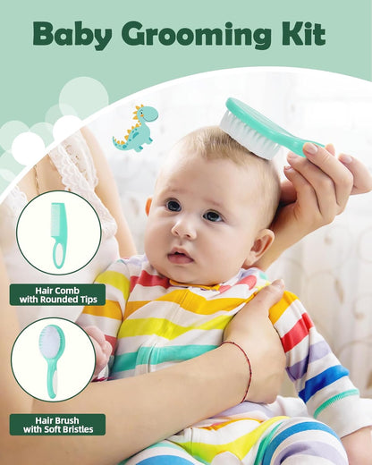 Lilian&Gema Baby Grooming Kit Newborn Boy, 15 in 1 Baby Safety Care Set, Portable Baby Healthcare Set with Baby Hair Brush and Comb, Baby Nail Kit, Nasal Aspirator, Perfect Gifts for Boys