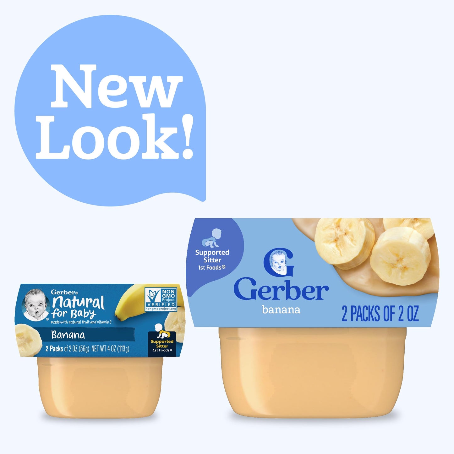 Gerber 1st Foods Baby Food Banana Puree, Natural & Non-GMO, 2 Ounce Tubs, 2-Pack (Pack of 8)