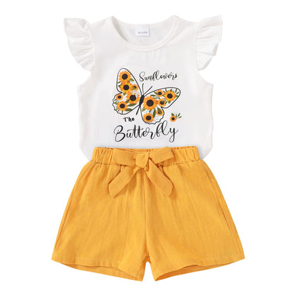 YOUNGER TREE Toddler Baby Girls Clothes Sunflower T-shirt + Bowknot Shorts with Cute Summer Girl Clothes Set