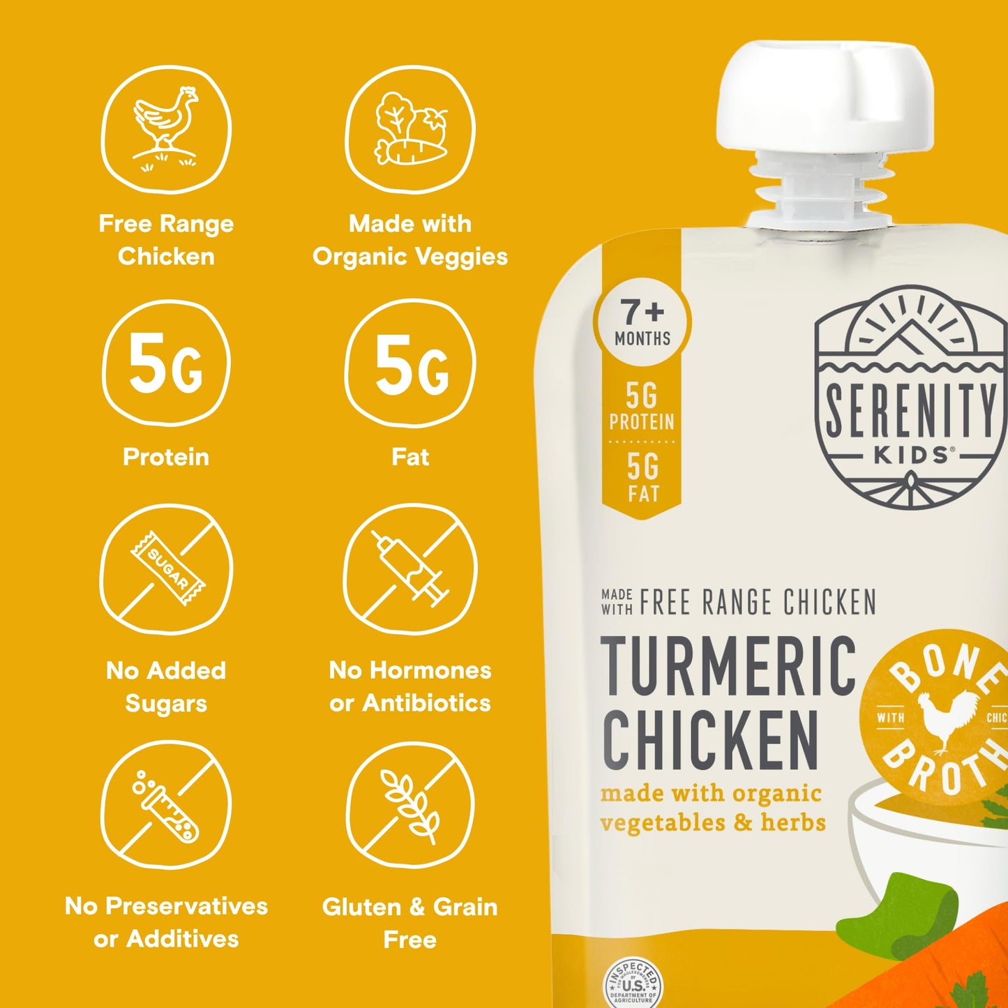 Serenity Kids 7+ Months Bone Broth Puree Made With Organic Veggies - Clean Label Project Purity Award Certified - 3.5 Ounce BPA-Free Pouch - Grass Fed Beef Pot Roast - 12 Count - Baby Food Pouch