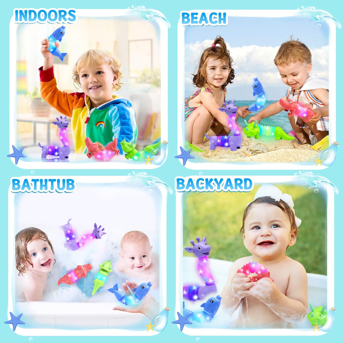 2025 Upgraded Baby Bath Toys,Educational Light Up Bath Toys for Kids 1-3, 4 Pcs Light Up Floating ,Stress Relief, Toddler Newborn Birthday Easter Baby Gifts
