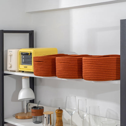 CubesLand Off White Small Storage Baskets for Shelves, Closet Organization Storage Bins Empty Gift Basket Baby Nursery Woven Baskets for Organizing, Rectangular Clothes Closet Shelves Baskets 3 Packs