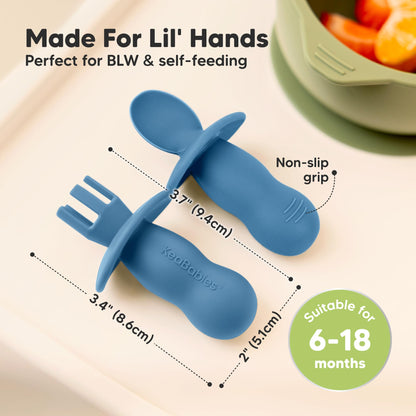 KeaBabies 4-Pack Silicone Baby Spoons and Forks Set - Baby Led Weaning Utensils 6-12 Months, Self Feeding Toddler Spoon & Fork for Training, Teething, Easy to Hold, BPA-Free Silicone (Roseate)