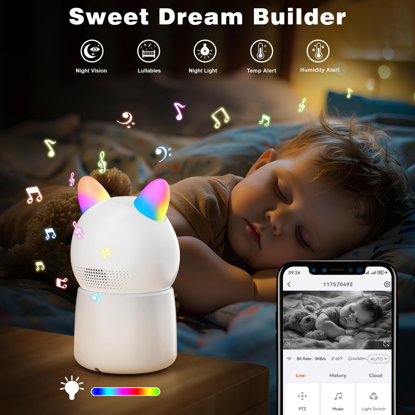 Baby Monitor, 4.3" Video Baby Monitor with 1080P Camera, Smart 2.4G WiFi Audio Monitor with Remote PTZ, Night Vision, 2-Way Talk, Sleep Mode, RGB Night Lights, Lullabies & 1000ft Range, APP Control
