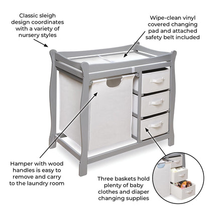 Badger Basket Sleigh Style Baby Changing Table with Laundry Hamper and 3 Storage Drawers - Espresso